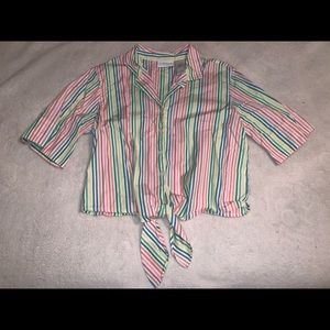 Liz Claiborne Rainbow Button-Up Crop Top